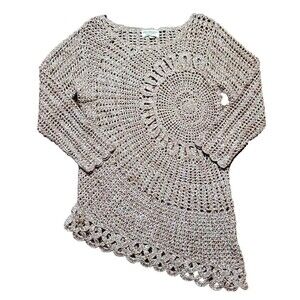 Norm Thompson Crochet Knit Sweater Tunic in Light Beige